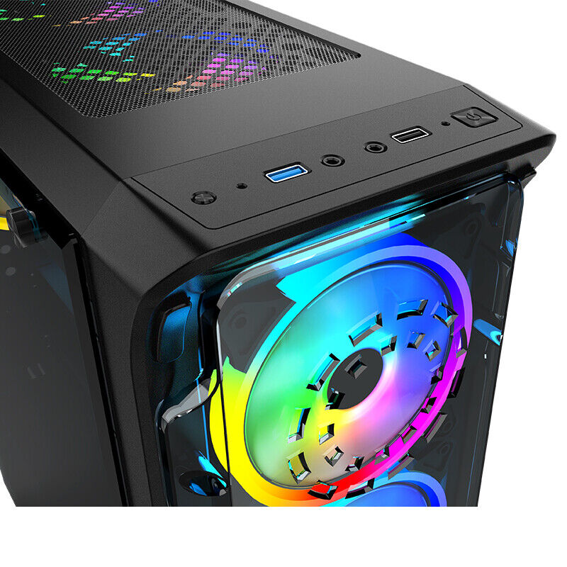 Starship ATX/M-ATX/ITX Gaming PC Desktop Computer Case Black with Side Tempered Glass Panels with 6 Fan Support Starship ATX/M-ATX/ITX Gaming PC Desktop Computer Case Black with Side Tempered Glass Panels with 6 Fan Support